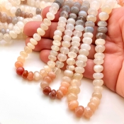 Multi Moonstone 7-10mm Smooth Rondelle Shape AA Grade Gemstone Beads Strand - Total 1 Strand of 18 Inch.