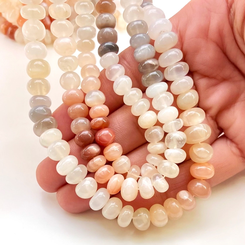 Multi Moonstone 7-10mm Smooth Rondelle Shape AA Grade Gemstone Beads Strand - Total 1 Strand of 18 Inch.