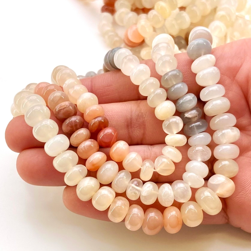 Multi Moonstone 7-10mm Smooth Rondelle Shape AA Grade Gemstone Beads Strand - Total 1 Strand of 18 Inch.