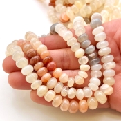 Multi Moonstone 7-10mm Smooth Rondelle Shape AA Grade Gemstone Beads Strand - Total 1 Strand of 18 Inch.