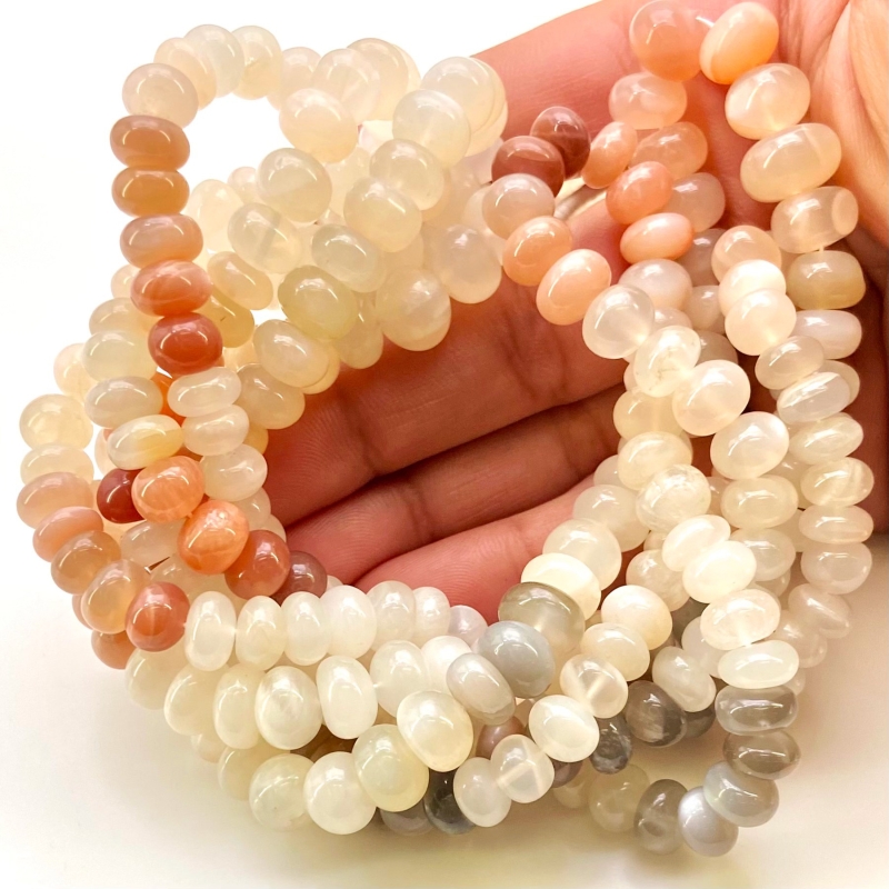Multi Moonstone 7-10mm Smooth Rondelle Shape AA Grade Gemstone Beads Strand - Total 1 Strand of 18 Inch.