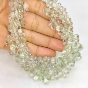 Green Amethyst 5-10mm Briolette Drop Shape AA Grade Gemstone Beads Lot - Total 3 Strands of 8 Inch.