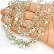 Green Amethyst 5-10mm Briolette Drop Shape AA Grade Gemstone Beads Lot - Total 3 Strands of 8 Inch.