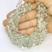 Green Amethyst 5-10mm Briolette Drop Shape AA Grade Gemstone Beads Lot - Total 3 Strands of 8 Inch.