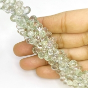 Green Amethyst 5-10mm Briolette Drop Shape AA Grade Gemstone Beads Lot - Total 3 Strands of 8 Inch.