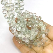 Green Amethyst 5-10mm Briolette Drop Shape AA Grade Gemstone Beads Lot - Total 3 Strands of 8 Inch.
