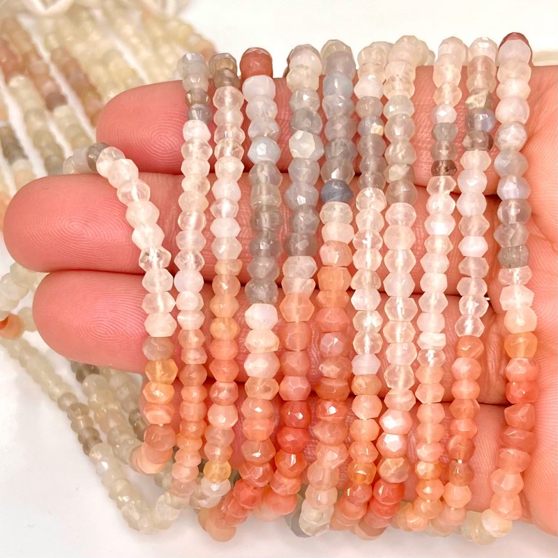 Multi Moonstone 4-5mm Faceted Rondelle Shape AA Grade Gemstone Beads Strand - Total 1 Strand of 13 Inch.