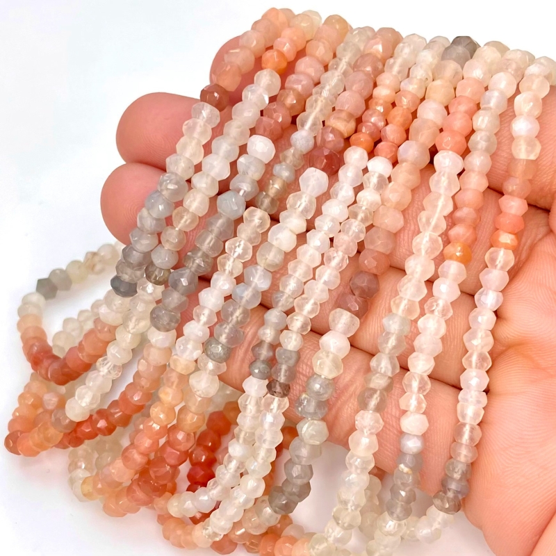 Multi Moonstone 4-5mm Faceted Rondelle Shape AA Grade Gemstone Beads Strand - Total 1 Strand of 13 Inch.