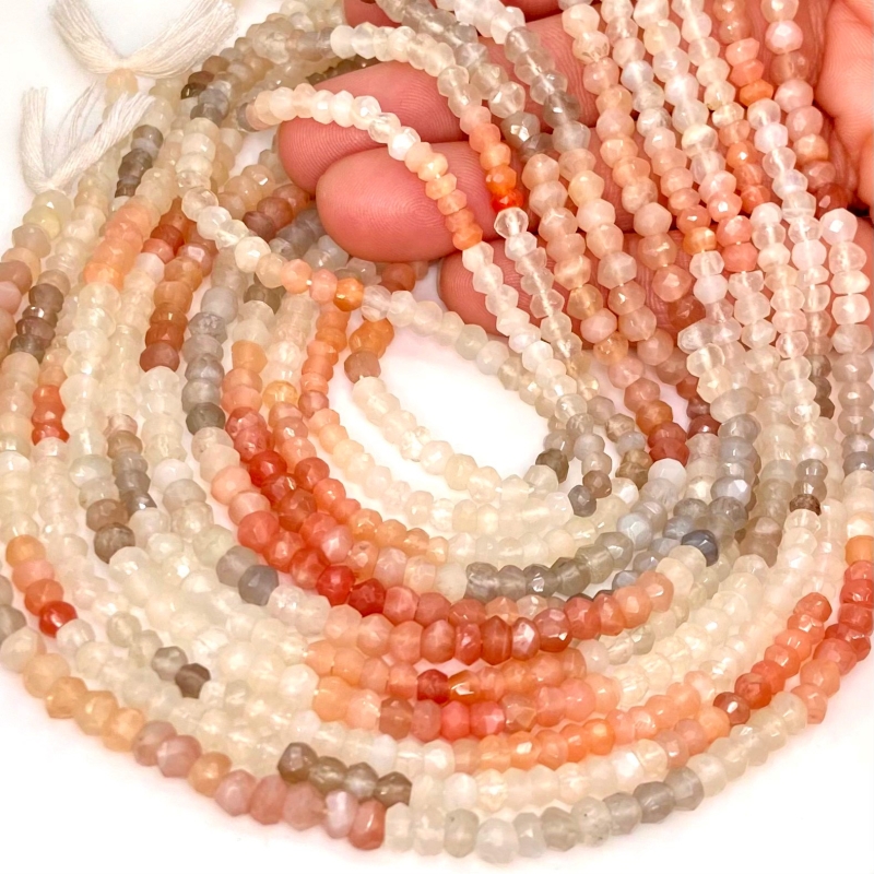 Multi Moonstone 4-5mm Faceted Rondelle Shape AA Grade Gemstone Beads Strand - Total 1 Strand of 13 Inch.