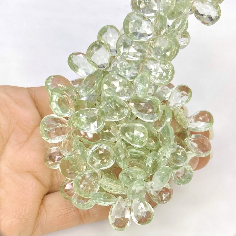 Green Amethyst 11-14mm Briolette Pear Shape AA Grade Gemstone Beads Strand - Total 1 Strand of 8 Inch.