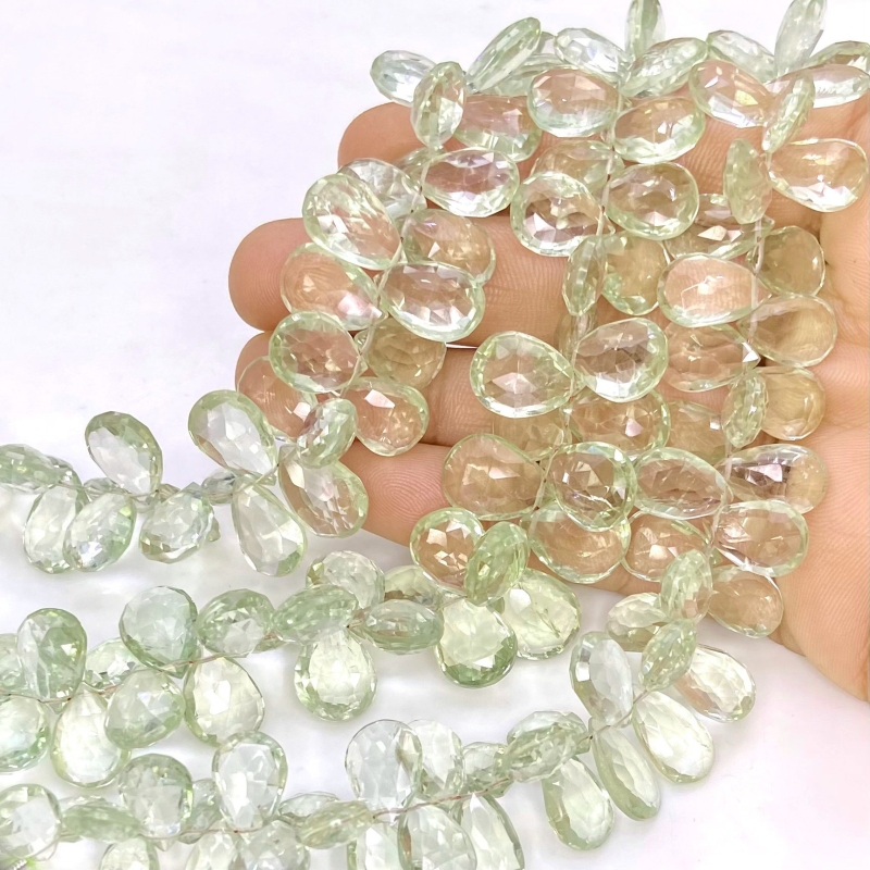 Green Amethyst 11-14mm Briolette Pear Shape AA Grade Gemstone Beads Strand - Total 1 Strand of 8 Inch.