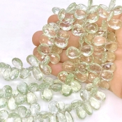 Green Amethyst 11-14mm Briolette Pear Shape AA Grade Gemstone Beads Strand - Total 1 Strand of 8 Inch.