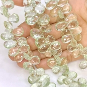 Green Amethyst 11-14mm Briolette Pear Shape AA Grade Gemstone Beads Strand - Total 1 Strand of 8 Inch.