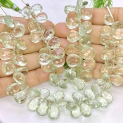 Green Amethyst 11-14mm Briolette Pear Shape AA Grade Gemstone Beads Strand - Total 1 Strand of 8 Inch.