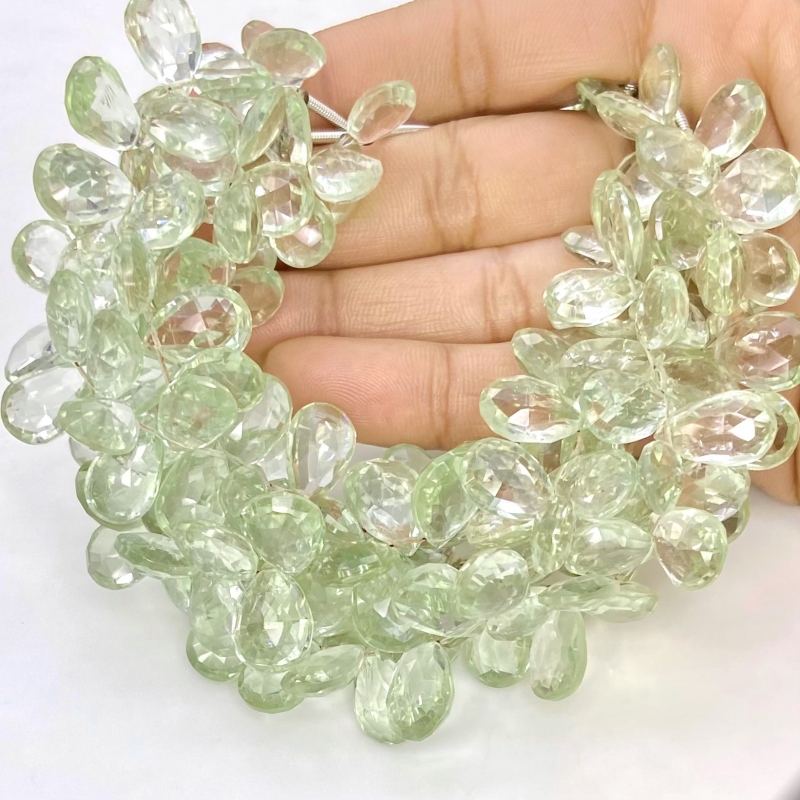 Green Amethyst 11-14mm Briolette Pear Shape AA Grade Gemstone Beads Strand - Total 1 Strand of 8 Inch.
