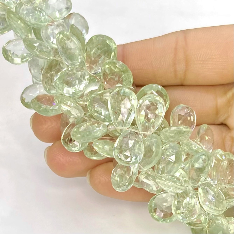 Green Amethyst 11-14mm Briolette Pear Shape AA Grade Gemstone Beads Strand - Total 1 Strand of 8 Inch.