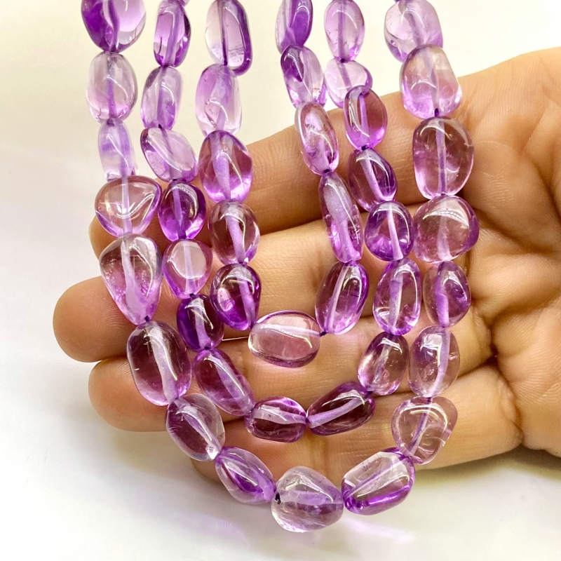 Brazilian Amethyst 10-13mm Smooth Nugget Shape AA Grade Gemstone Beads Lot - Total 3 Strands of 16 Inch.