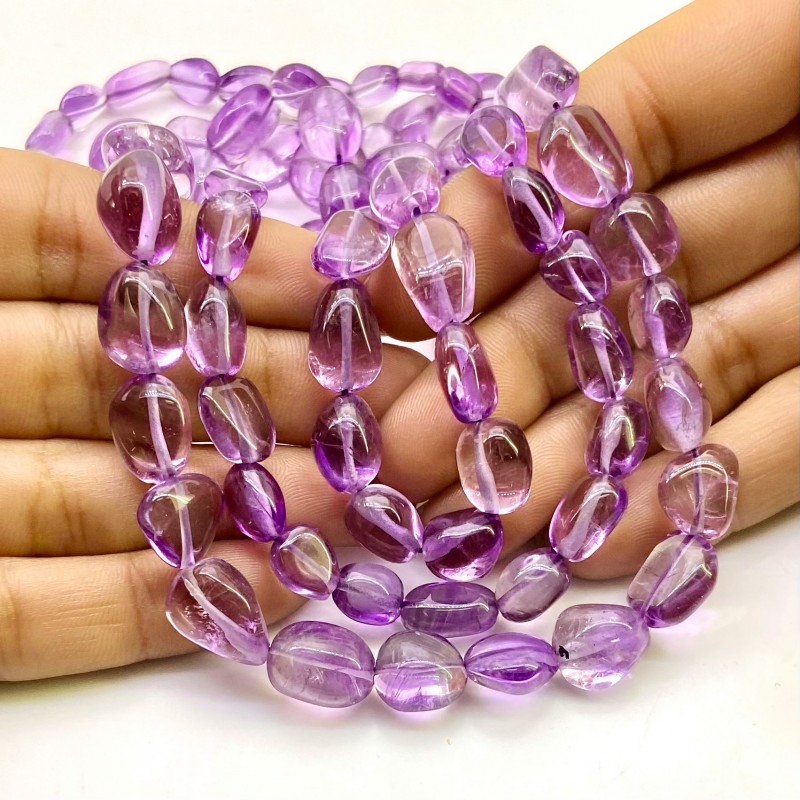 Brazilian Amethyst 10-13mm Smooth Nugget Shape AA Grade Gemstone Beads Lot - Total 3 Strands of 16 Inch.