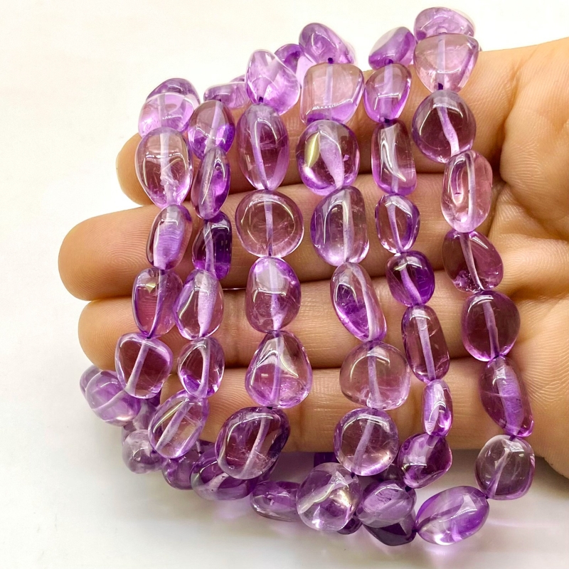 Brazilian Amethyst 10-13mm Smooth Nugget Shape AA Grade Gemstone Beads Lot - Total 3 Strands of 16 Inch.