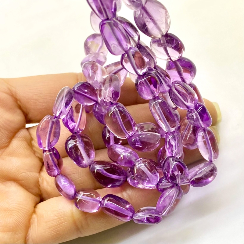 Brazilian Amethyst 10-13mm Smooth Nugget Shape AA Grade Gemstone Beads Lot - Total 3 Strands of 16 Inch.