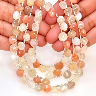 Multi Moonstone 6-9mm Briolette Onion Shape AA+ Grade Gemstone Beads Layout - Total 1 Strand of 18 Inch.