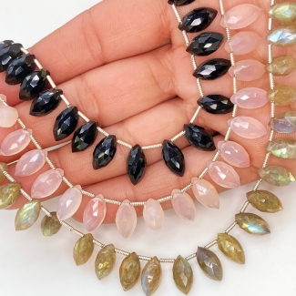 Multi Stones 12mm Briolette Marquise Shape AA Grade Gemstone Beads Lot - Total 3 Strands of 15-22 Inch.