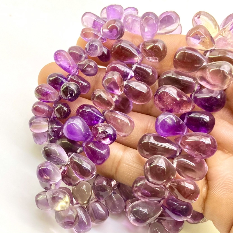 Brazilian Amethyst 9-17mm Smooth Drop Shape AA+ Grade Gemstone Beads Lot - Total 3 Strands of 8 Inch.