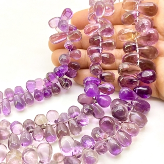 Brazilian Amethyst 9-17mm Smooth Drop Shape AA+ Grade Gemstone Beads Lot - Total 3 Strands of 8 Inch.