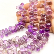 Brazilian Amethyst 9-17mm Smooth Drop Shape AA+ Grade Gemstone Beads Lot - Total 3 Strands of 8 Inch.