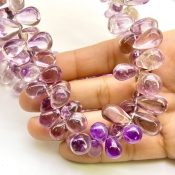 Brazilian Amethyst 9-17mm Smooth Drop Shape AA+ Grade Gemstone Beads Lot - Total 3 Strands of 8 Inch.
