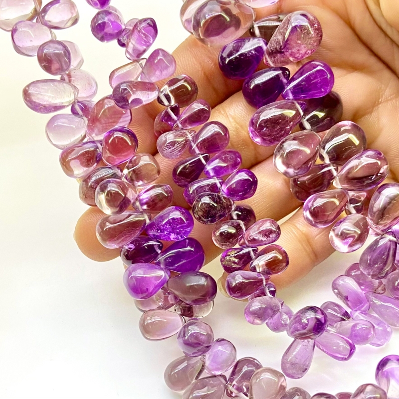 Brazilian Amethyst 9-17mm Smooth Drop Shape AA+ Grade Gemstone Beads Lot - Total 3 Strands of 8 Inch.