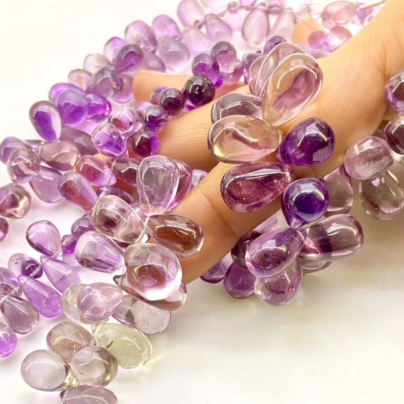 Brazilian Amethyst 9-17mm Smooth Drop Shape AA+ Grade Gemstone Beads Lot - Total 3 Strands of 8 Inch.