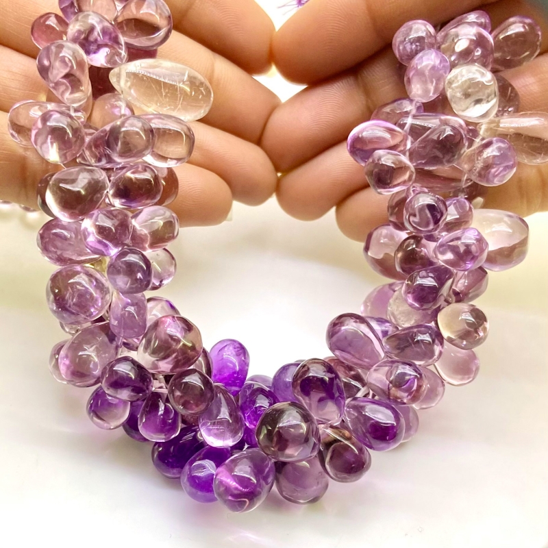 Brazilian Amethyst 9-17mm Smooth Drop Shape AA+ Grade Gemstone Beads Lot - Total 3 Strands of 8 Inch.