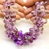 Brazilian Amethyst 9-17mm Smooth Drop Shape AA+ Grade Gemstone Beads Lot - Total 3 Strands of 8 Inch.