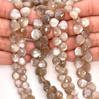 Grey Moonstone 6-10mm Briolette Heart Shape AA+ Grade Gemstone Beads Lot - Total 8 Strands of 8 Inch.