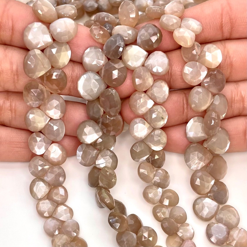 Grey Moonstone 6-10mm Briolette Heart Shape AA+ Grade Gemstone Beads Lot - Total 8 Strands of 8 Inch.