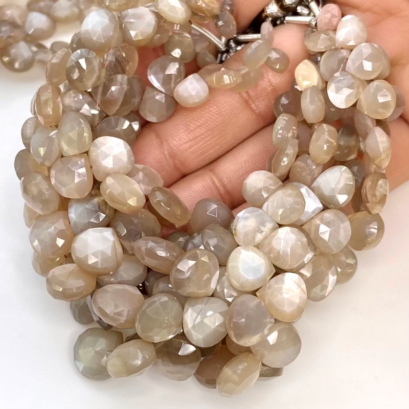 Grey Moonstone 6-10mm Briolette Heart Shape AA+ Grade Gemstone Beads Lot - Total 8 Strands of 8 Inch.
