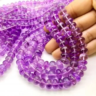 Brazilian Amethyst 5.5-12mm Smooth Rondelle Shape AAA+ Grade Gemstone Beads Strand - Total 1 Strand of 18 Inch.