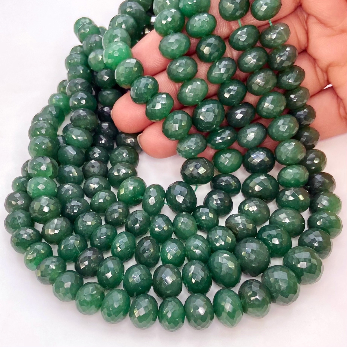 Green Aventurine 8-12.5mm Faceted Rondelle AAA Grade Gemstone Beads Strand  - 154952