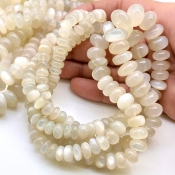 White Moonstone 7-14mm Smooth Rondelle Shape AA+ Grade Gemstone Beads Strand - Total 1 Strand of 18 Inch.