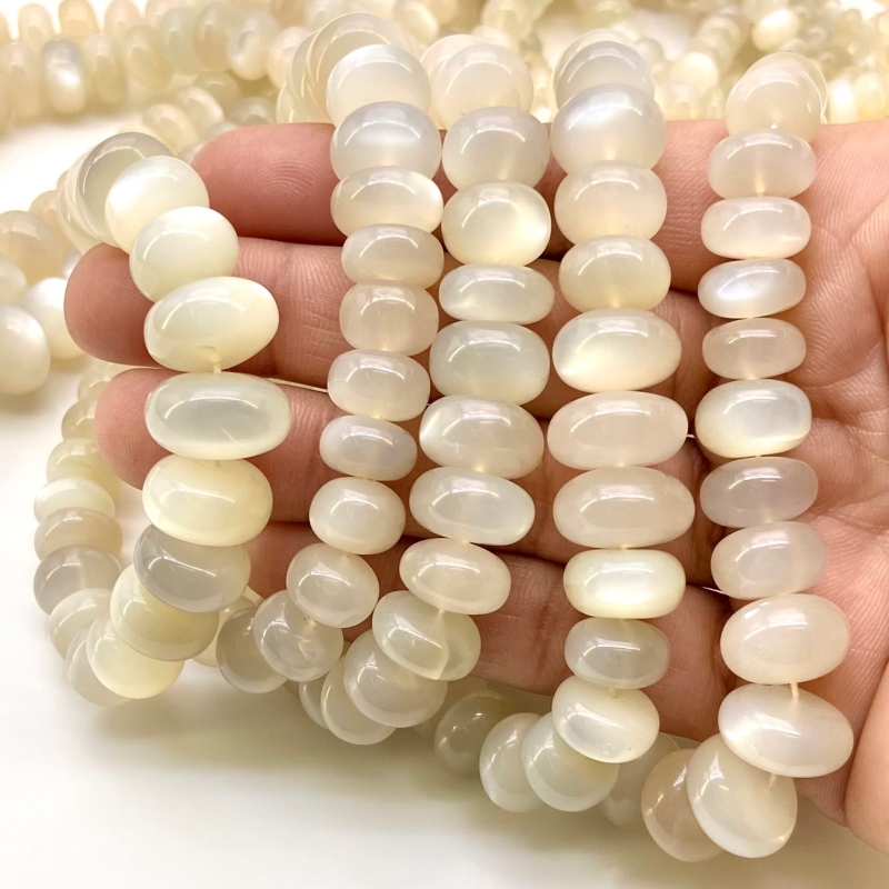 White Moonstone 7-14mm Smooth Rondelle Shape AA+ Grade Gemstone Beads Strand - Total 1 Strand of 18 Inch.