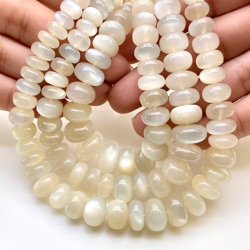 White Moonstone 7-14mm Smooth Rondelle Shape AA+ Grade Gemstone Beads Strand - Total 1 Strand of 18 Inch.