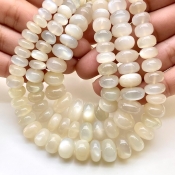 White Moonstone 7-14mm Smooth Rondelle Shape AA+ Grade Gemstone Beads Strand - Total 1 Strand of 18 Inch.