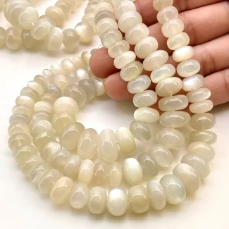 White Moonstone 7-14mm Smooth Rondelle Shape AA+ Grade Gemstone Beads Strand - Total 1 Strand of 18 Inch.