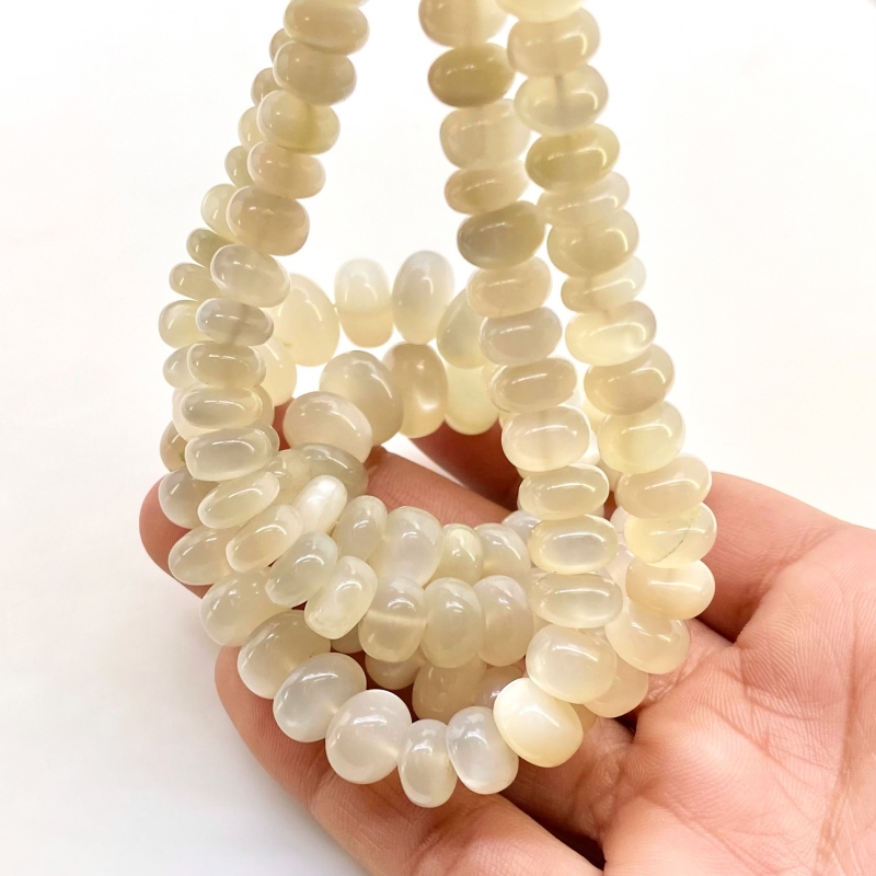 White Moonstone 7-14mm Smooth Rondelle Shape AA+ Grade Gemstone Beads Strand - Total 1 Strand of 18 Inch.