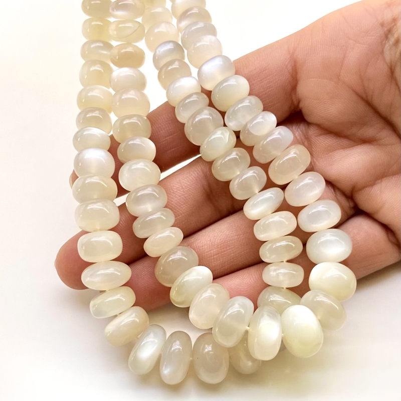 White Moonstone 7-14mm Smooth Rondelle Shape AA+ Grade Gemstone Beads Strand - Total 1 Strand of 18 Inch.