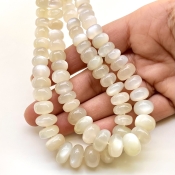 White Moonstone 7-14mm Smooth Rondelle Shape AA+ Grade Gemstone Beads Strand - Total 1 Strand of 18 Inch.