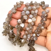 Grey Moonstone 6-10.5mm Briolette Heart Shape AA+ Grade Gemstone Beads Lot - Total 10 Strands of 7 Inch.