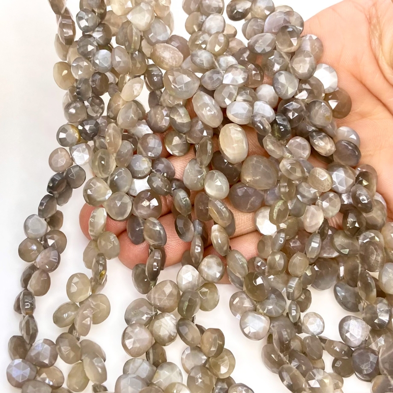 Grey Moonstone 6-10.5mm Briolette Heart Shape AA+ Grade Gemstone Beads Lot - Total 10 Strands of 7 Inch.
