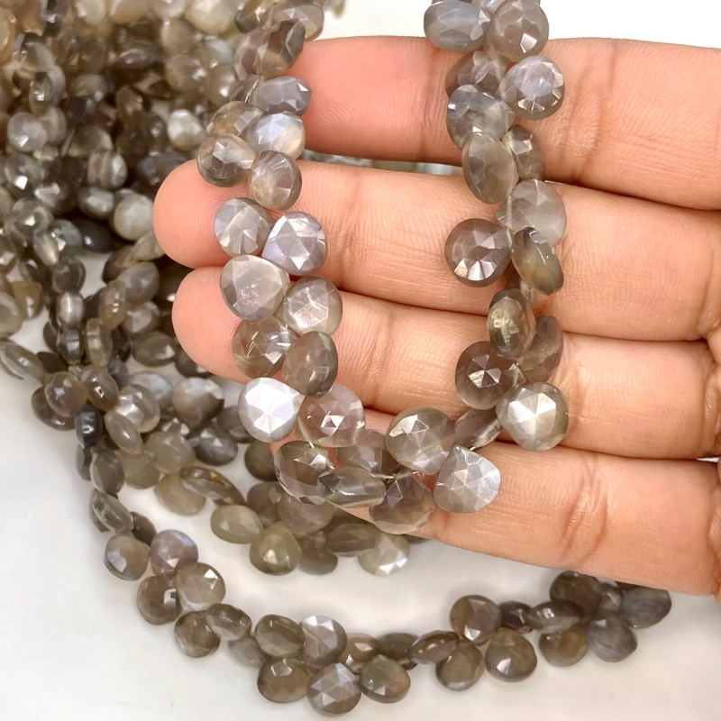Grey Moonstone 6-10.5mm Briolette Heart Shape AA+ Grade Gemstone Beads Lot - Total 10 Strands of 7 Inch.